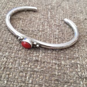 Sterling silver/ coral bangle